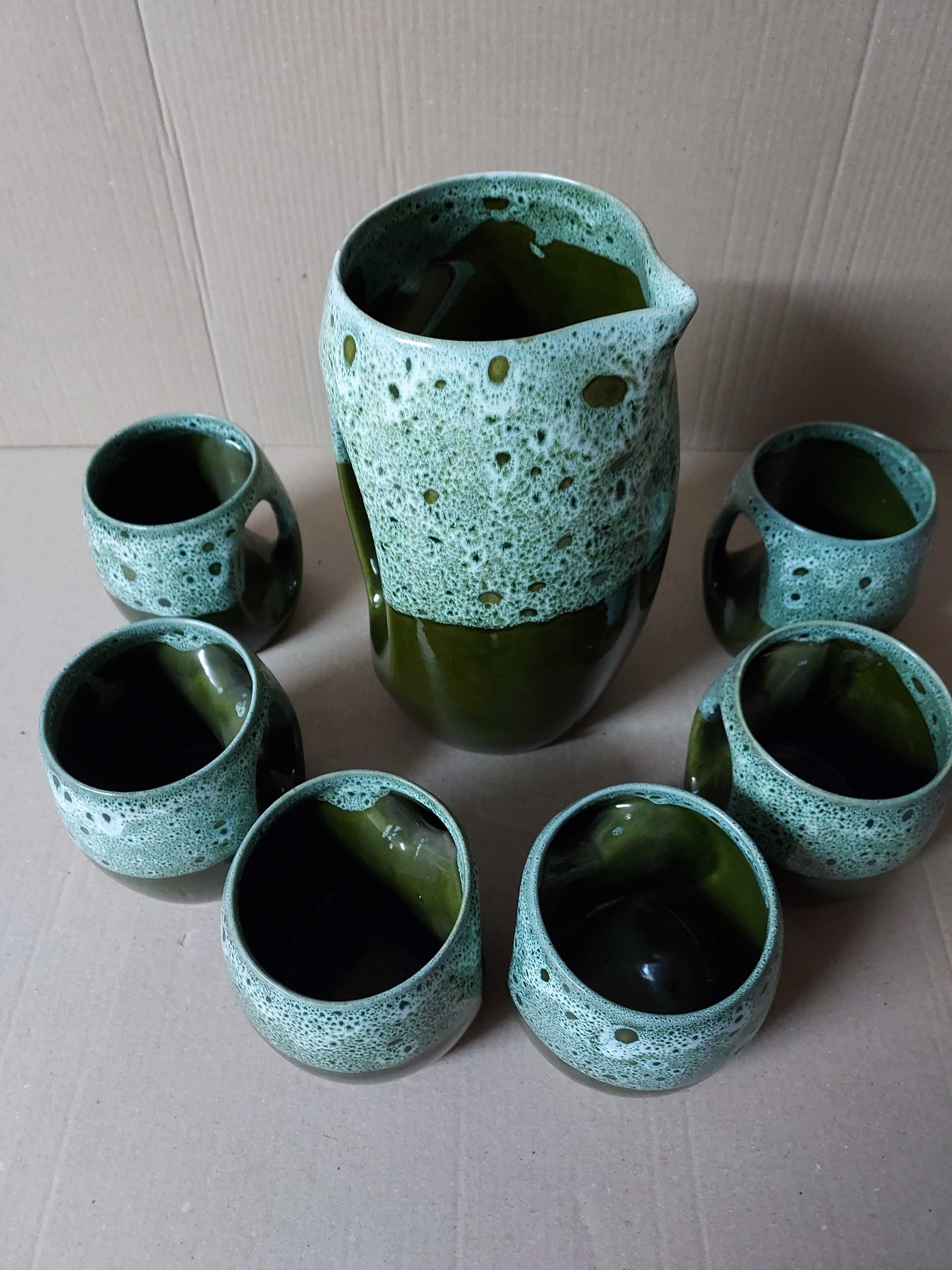 Conjunto de Jarro com 6 Canecas – Cerâmica Espuma Verde