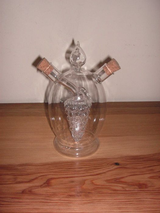 Suporte para Vela e Galheteiro em Vidro, Aneleira e Folhas em Cristal