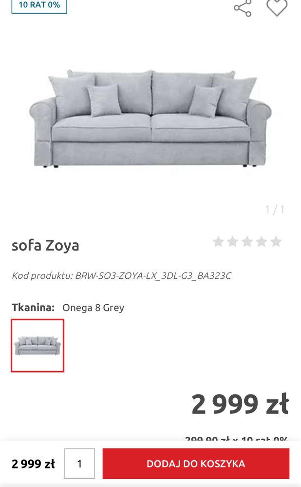 Sofa Zoya szara nowa