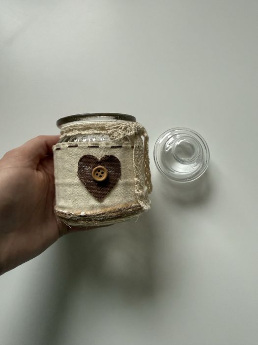 Słoik z dekoracją na żywność herbatę 12.5 x 7.5 retro boho vintage