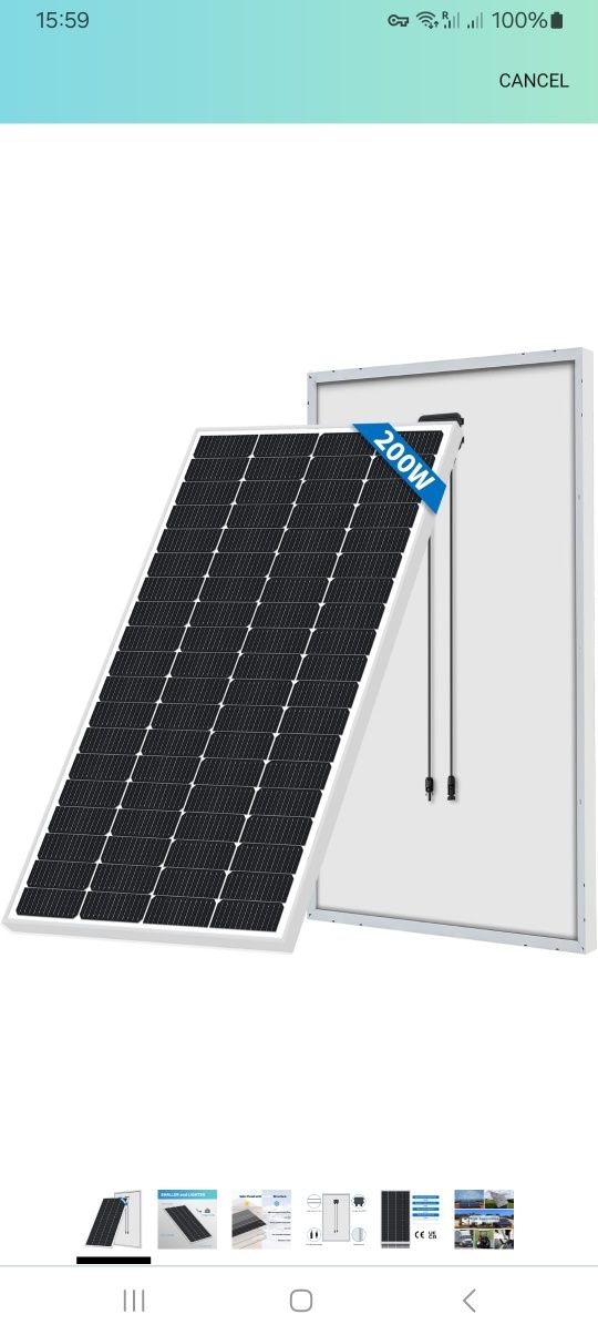 1 painel solares monocristalinos de 200 W