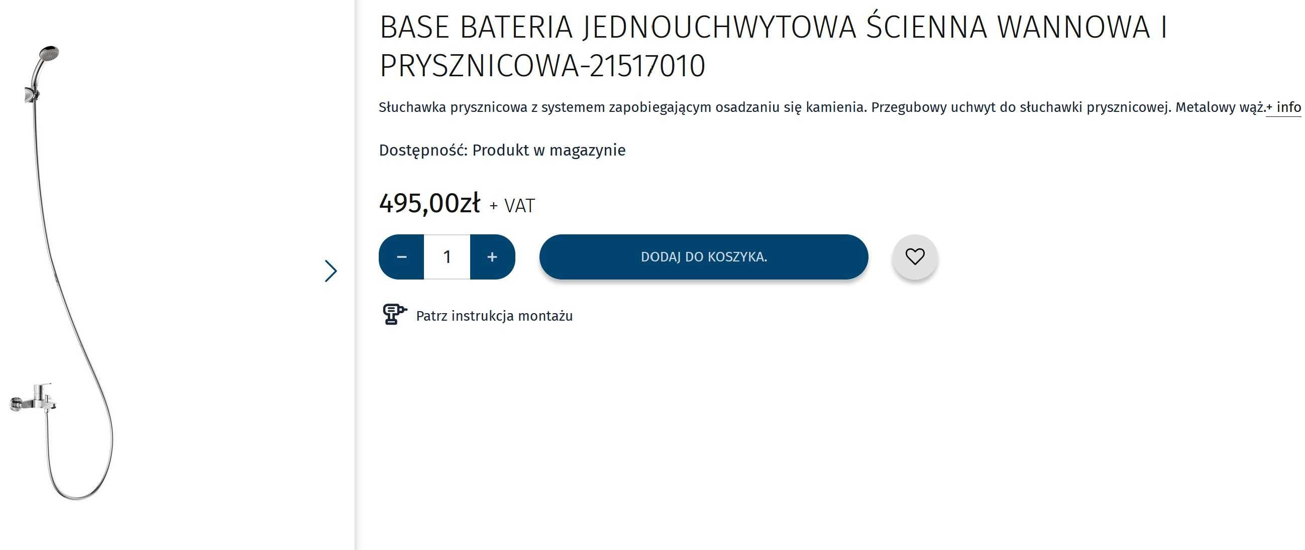 BASE Bateria jednouchwytowa ścienna wannowa i prysznicowa TRES WYSYŁKA