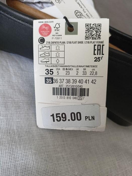 ZARA czarne balerinki, skóra, r. 35 w cenie zakupu!