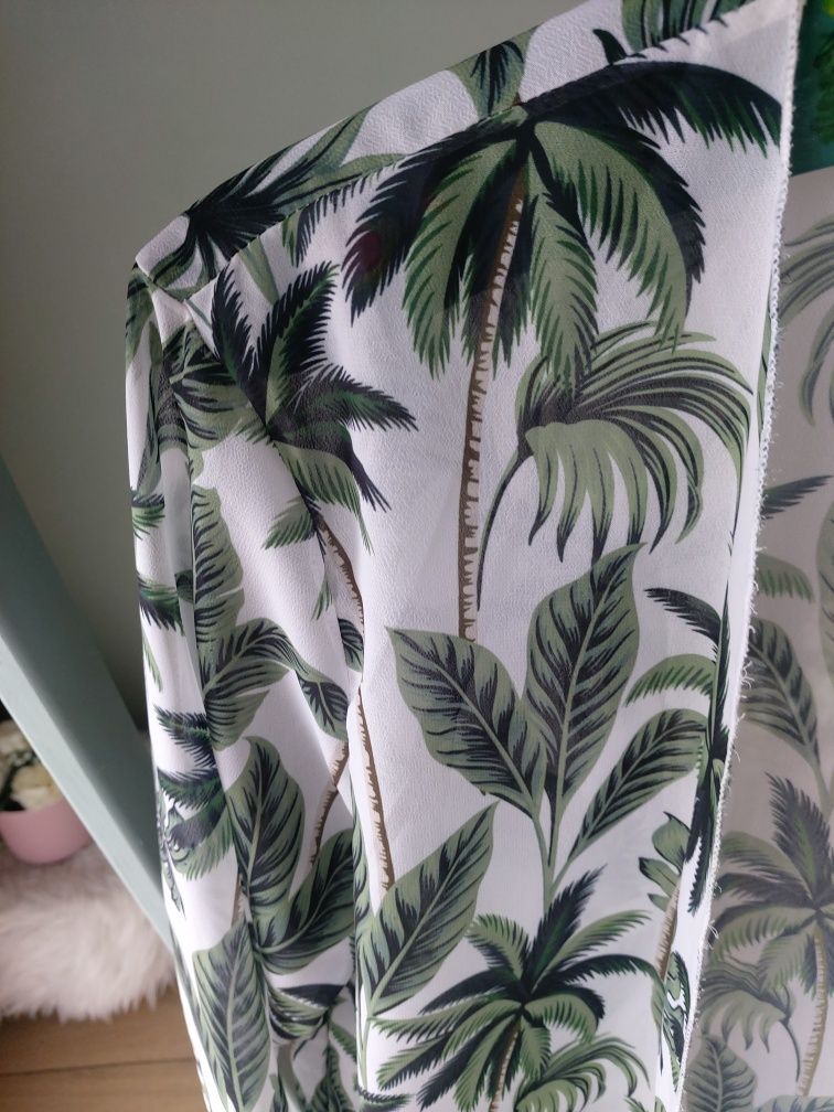 Narzutka damska plażowa letnia biala w zielone palmy tropical M/ L mgi