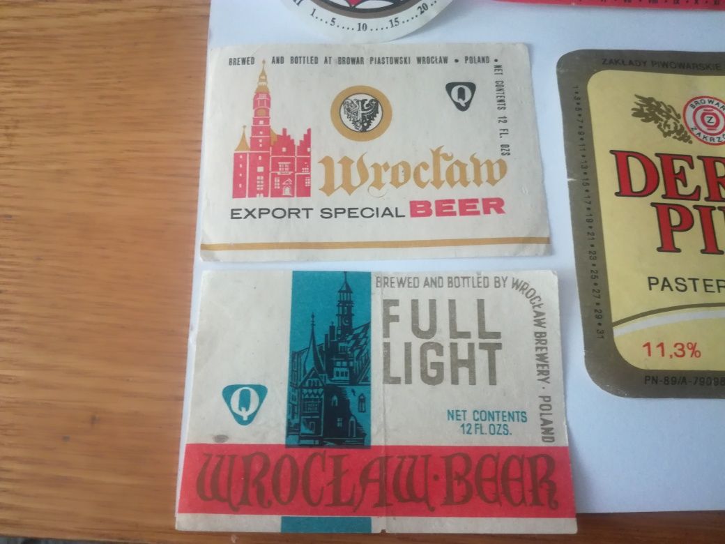 Stare etykiety piwne Browar Wrocław 1989 Zakrzów po piwie etykieta