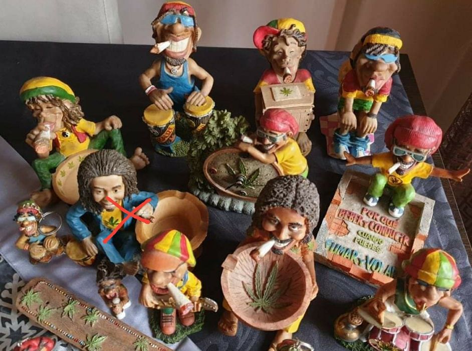 Cinzeiros, bonecos, relógio, caixa+suporte incenso Rastaman Bob Marley