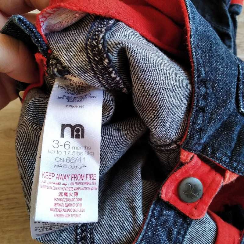 Ogrodniczki jeansowe chłopięce dżinsy Mothercare r. 62 r. 68 zatrzaski