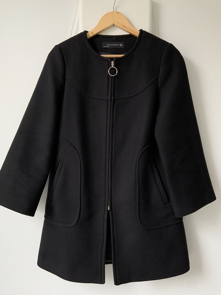 Czarny wełniany płaszcz premium Zara rozmiar S