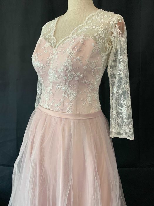 Nowa Suknia Ślubna Pudrowy Róż Koronka 38 M Princessa Księżniczka Tiul