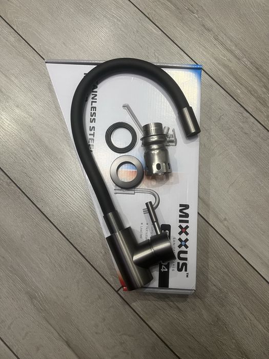 Кран для кухні | графіт | чорний гнучкий | силіконовий | нержавійка