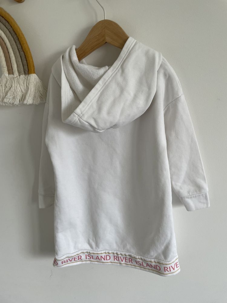 Sukienka bluza river island 92 biała różowo złota z kapturem