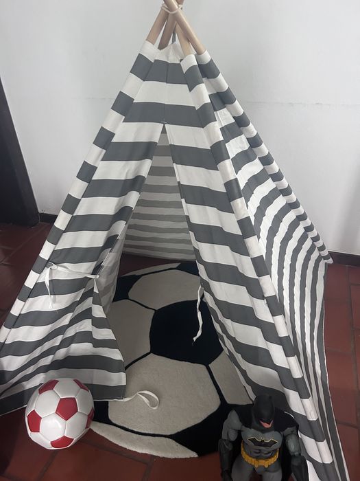 Tenda nova tipi tecido cinza e branco