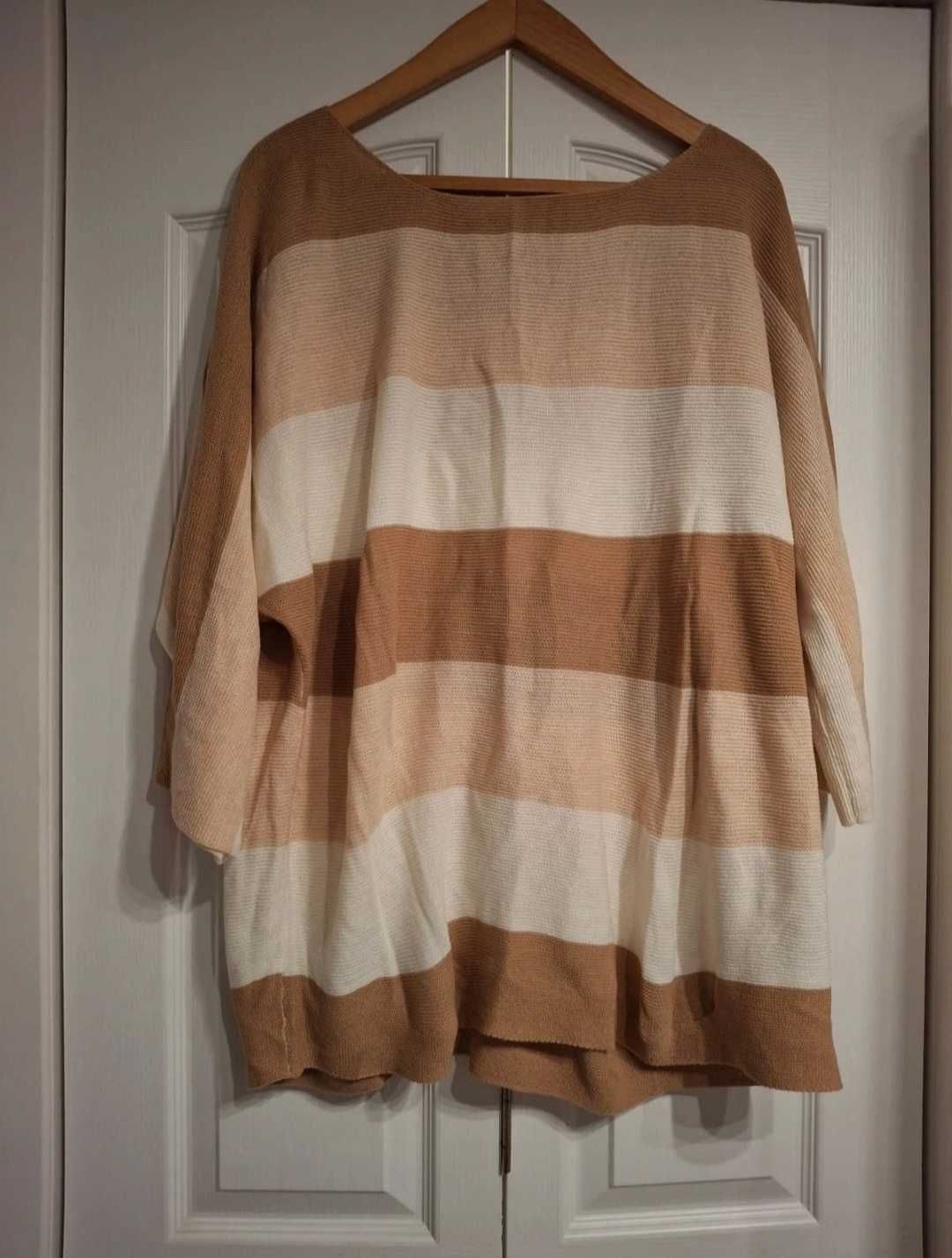 Sweterek damski w paski rękaw 3/4