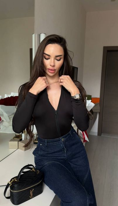 Боді жіноче. Боді базове чорне.  Чорне боді з блискавкою