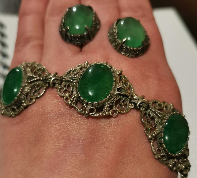 Серьги, браслет, кольцо Хризопраз