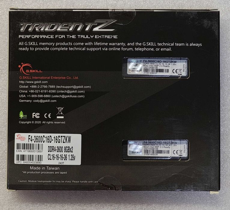Pamięć RAM DDR4 G.SKILL 16GB (2x8GB) 3600 CL16 JAK NOWE! 100% sprawne!