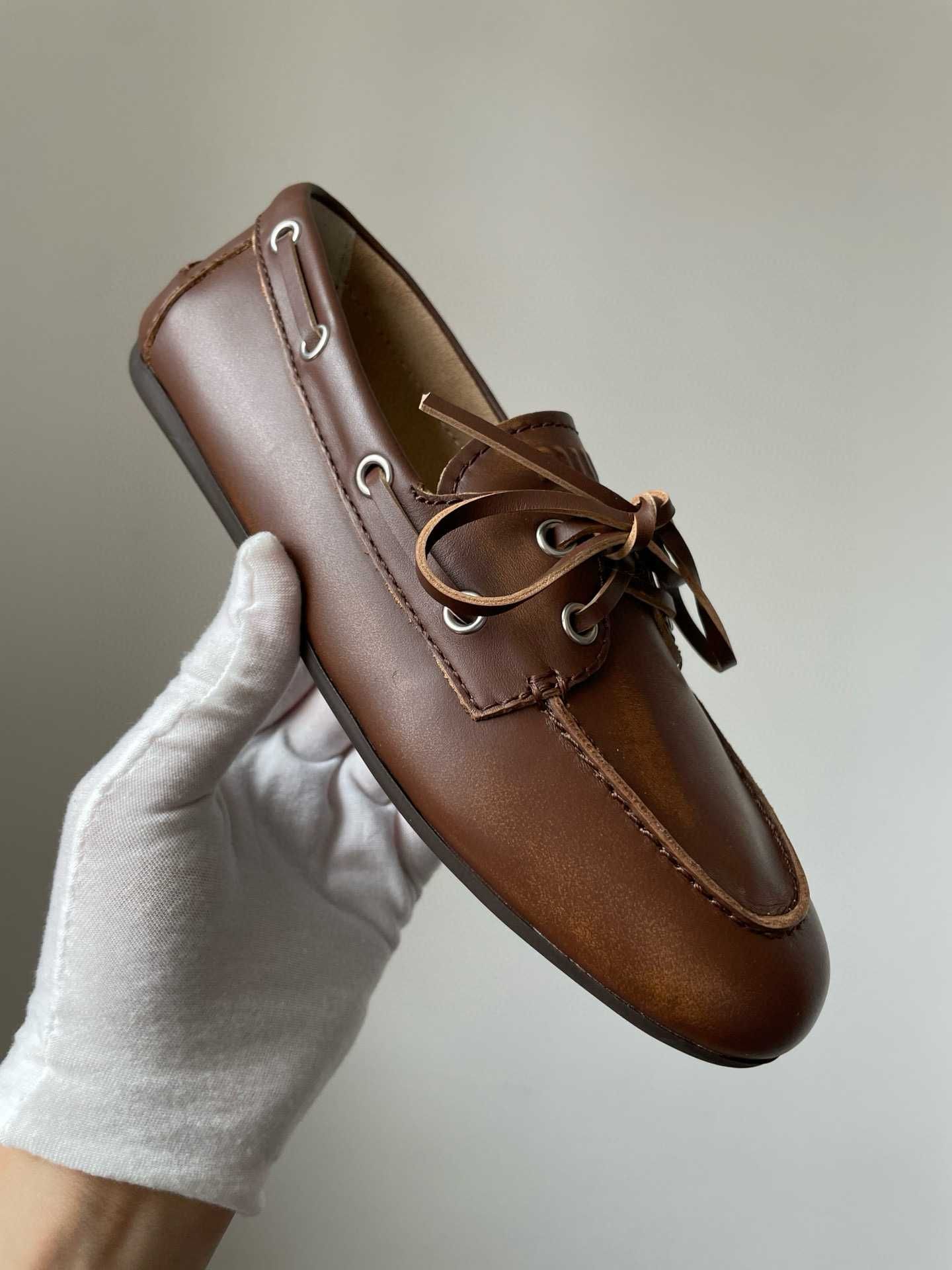 Лоферы Miu Miu Unlined bleached leather boat shoes лоферы миу миу