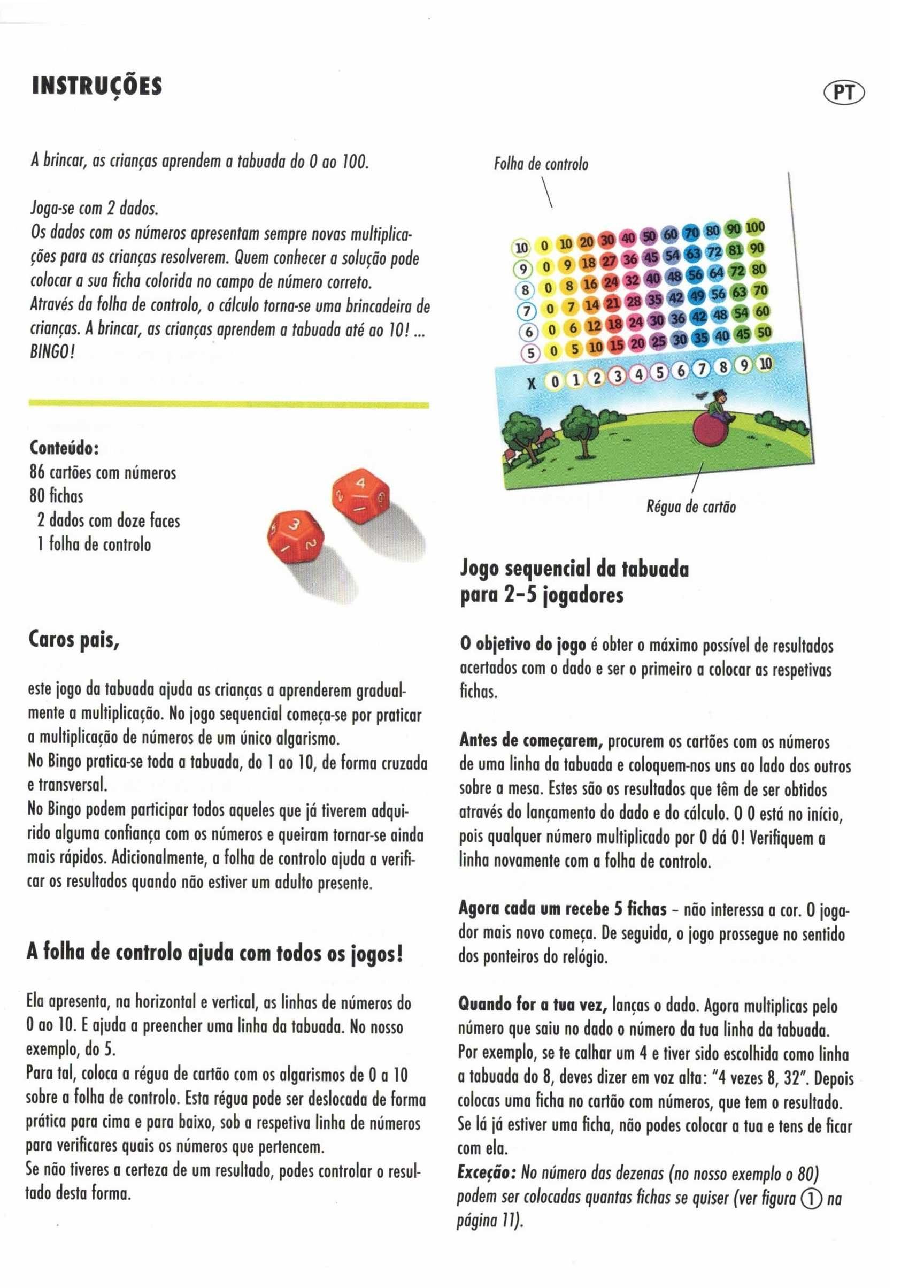 Bingo de números da tabuada (F.X. Schmid) instruções em português)