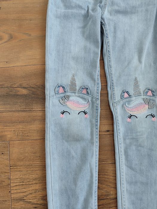 Spodnie jeans jeggins h&m jednorożec 134 elastyczne unicorn