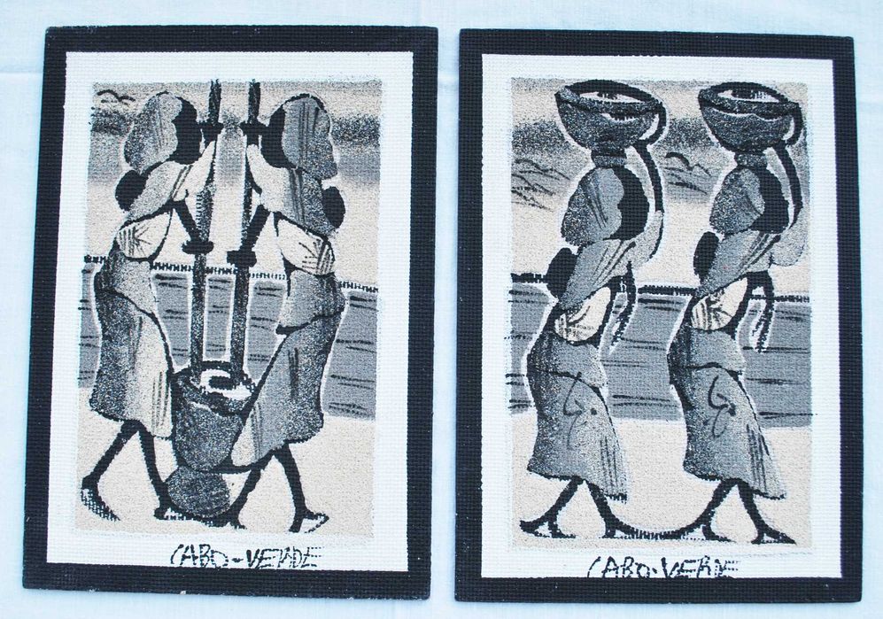 2 pequenos quadros feitos com areia / artesanato de Cabo Verde