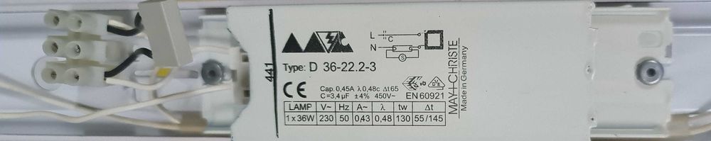 Armadura simples 120cm + balastro convencional para lâmpadas de 1x36W