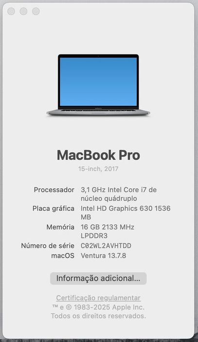 MacBook Pro 15,4" 2017 Touch Bar – i7, 16 GB RAM, 1 TB, bateria nova