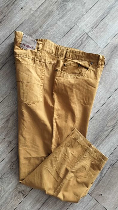 Spodnie męskie 7XL musztardowe bawełna klasyczne pas128