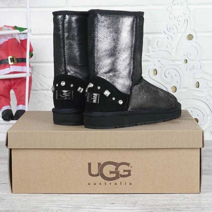Угги женские кожаные сапоги Ugg Australia черные серебро 36-40р