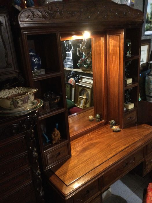 Toucador Secretária banqueta Madeira maciça de Pau Rosa China Anos 50