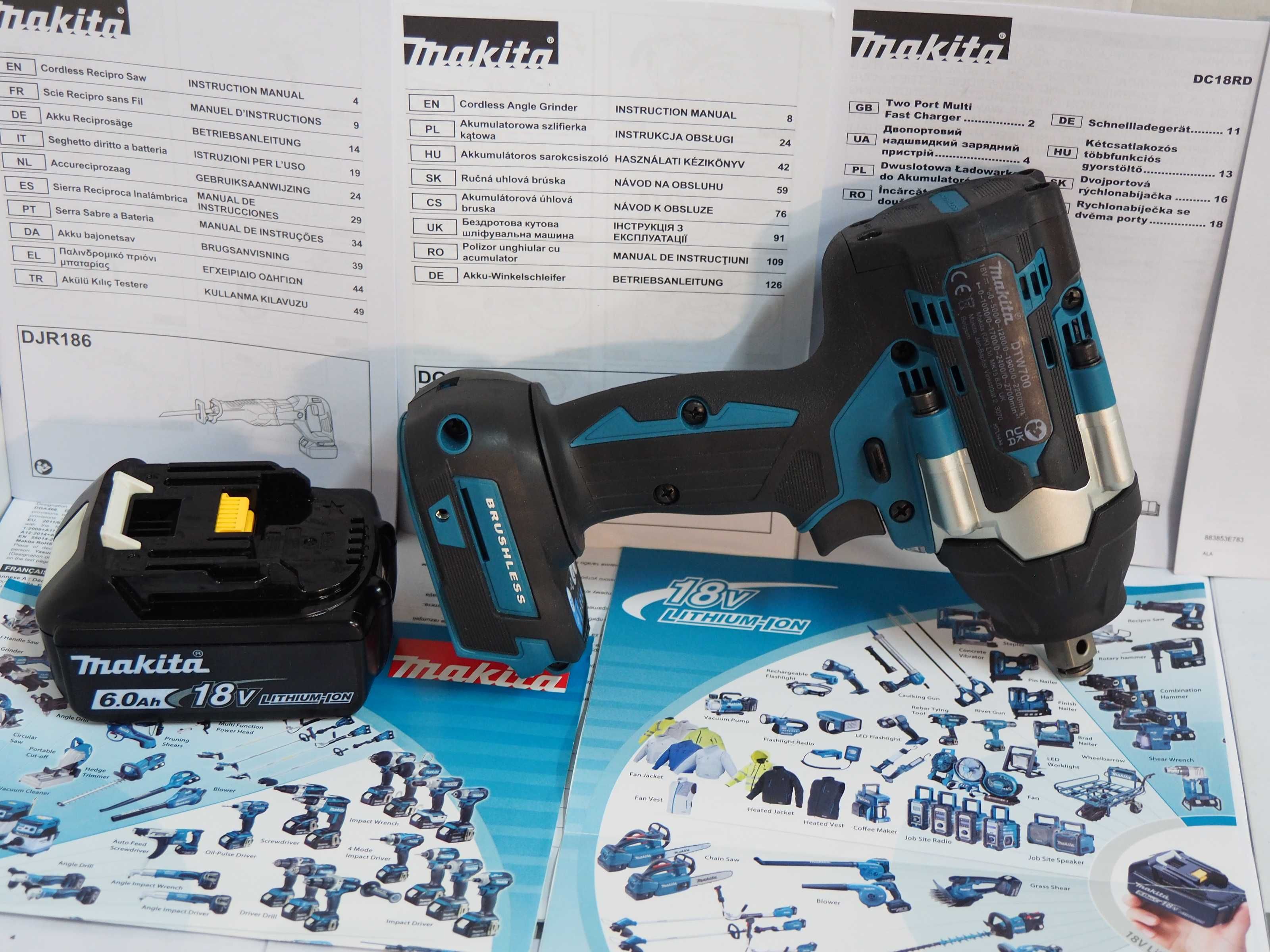 Komplet narzedzi bateria 18v 6ah klucz MAKITA DTW 700 Japan moc 1000Nm