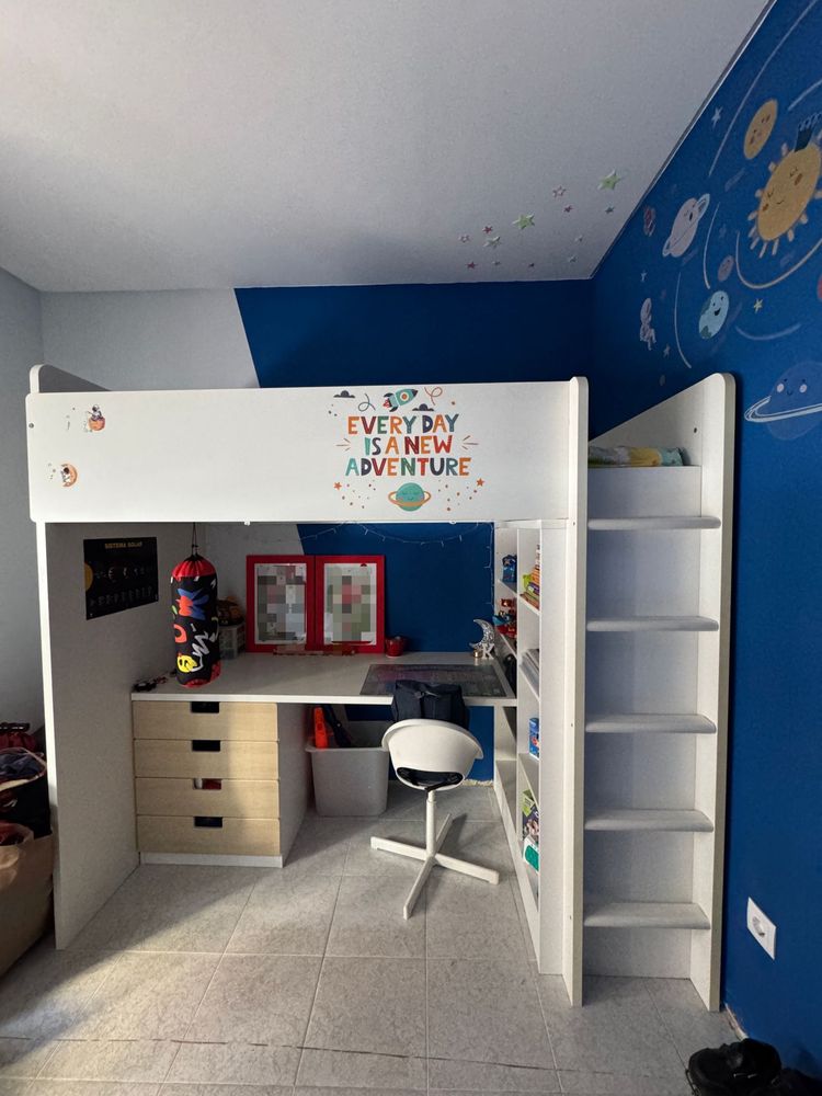 Cama Alta SMÅSTAD da IKEA com 4 Gavetas – Branca – Bom Estado