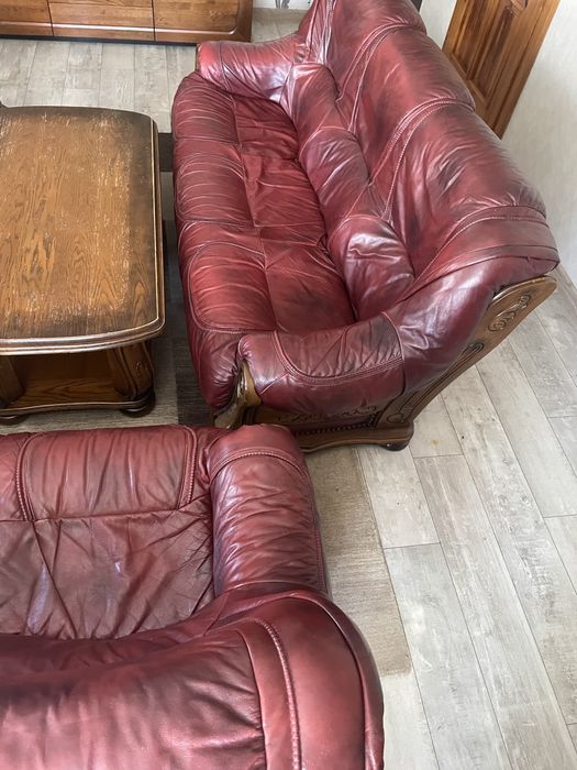 Zestaw wypoczynkowy skórzany 3+2+1+1+ława Kler