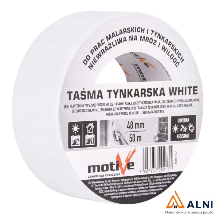 Taśma tynkarska mocna BIAŁA 48 x 50 m MOTIVE