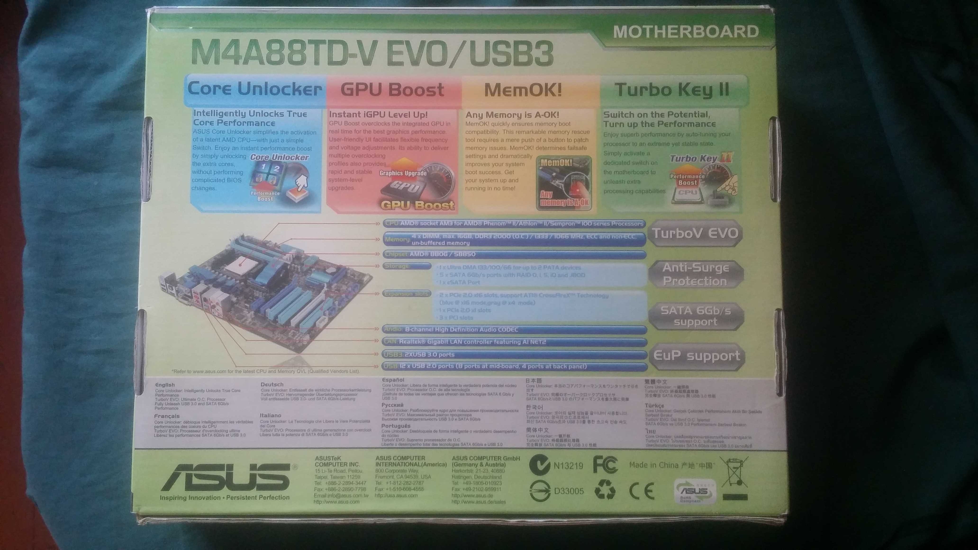 Материнская плата ASUS M4A88TD-V EVO/USB3 + 16 ГБ ОЗУ + Phenom X4 B25