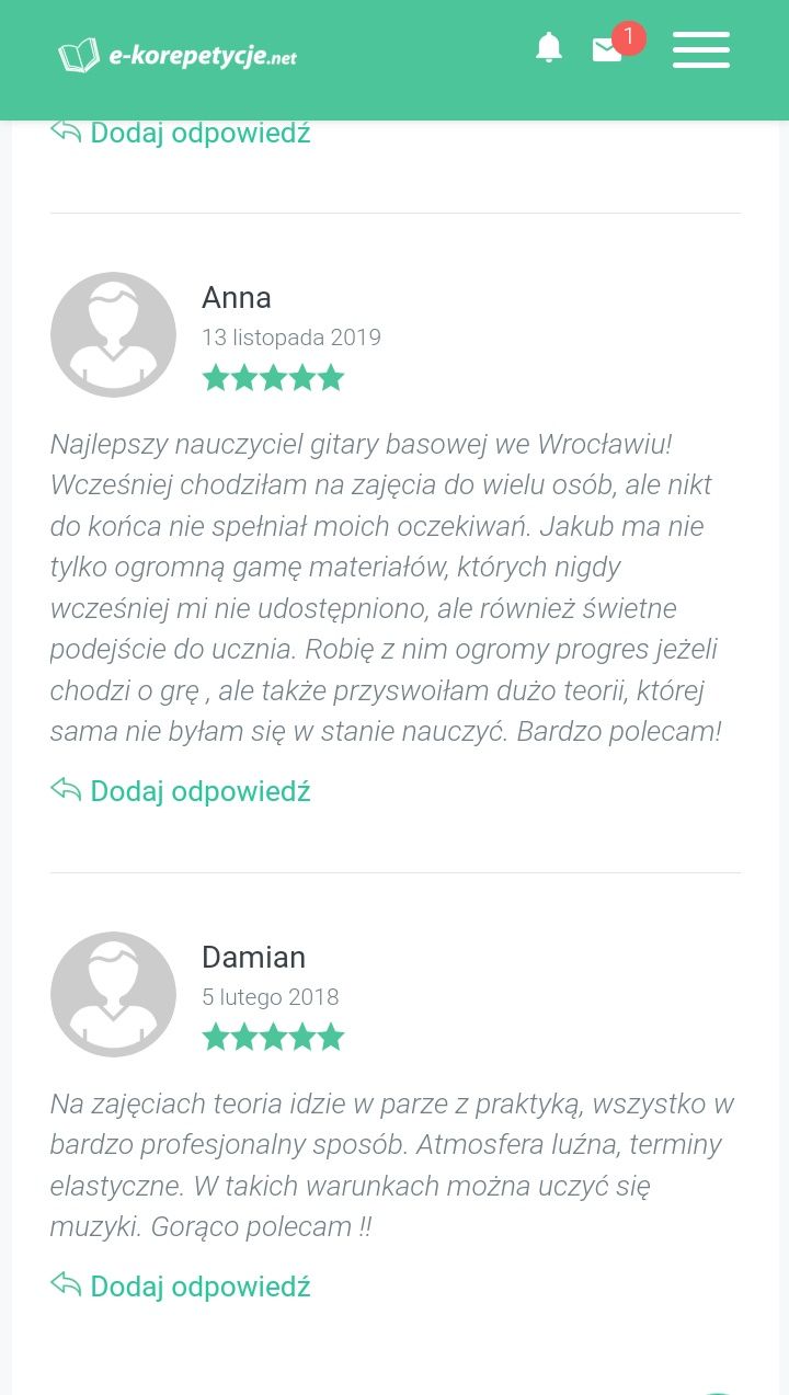 Lekcje gry na gitarze basowej, teorii muzyki stacjonarnie i online bas