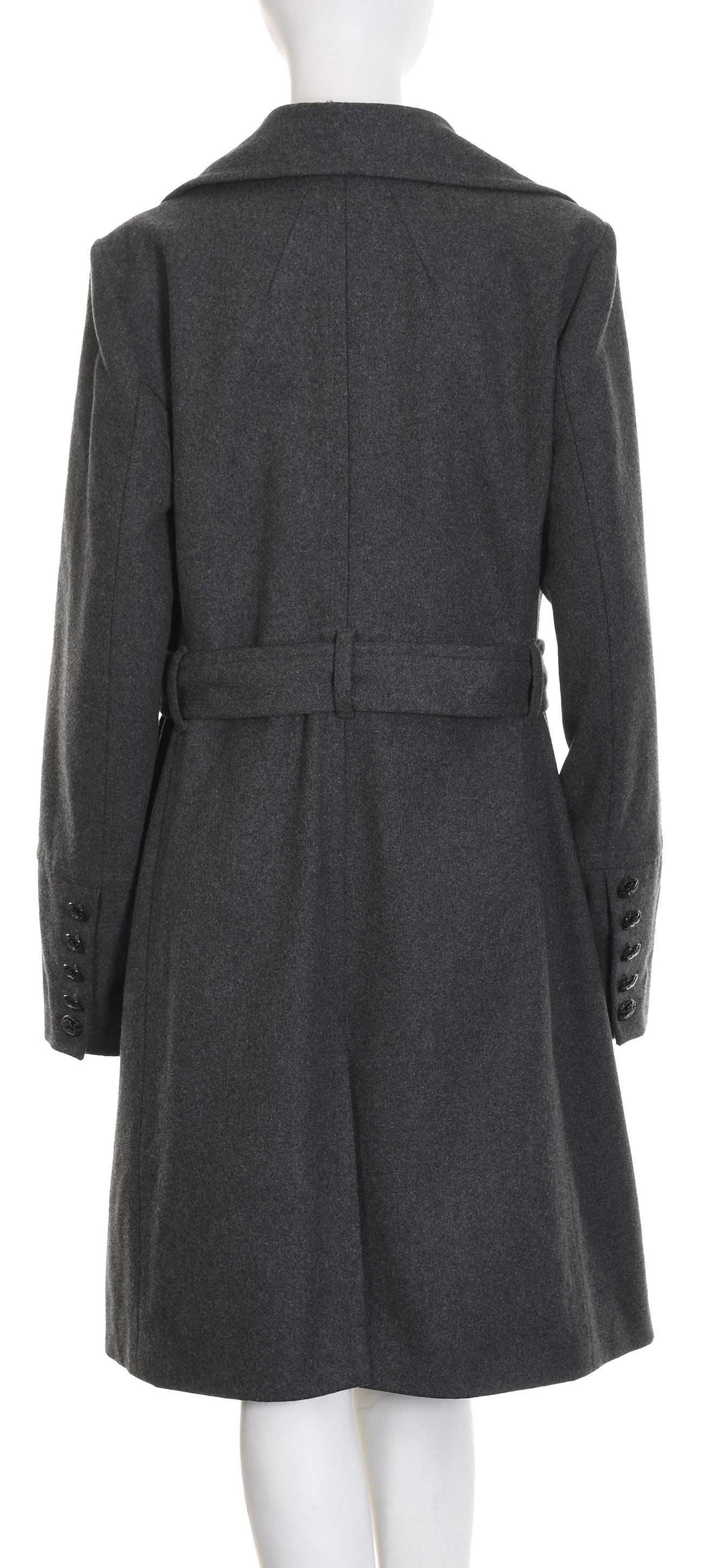 MEXX elegancki taliowany płaszcz damski 75% wełna ciemnoszary r. 44