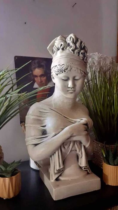 Estatueta 46 cm Busto Vintage França 1805 Gesso Patinado