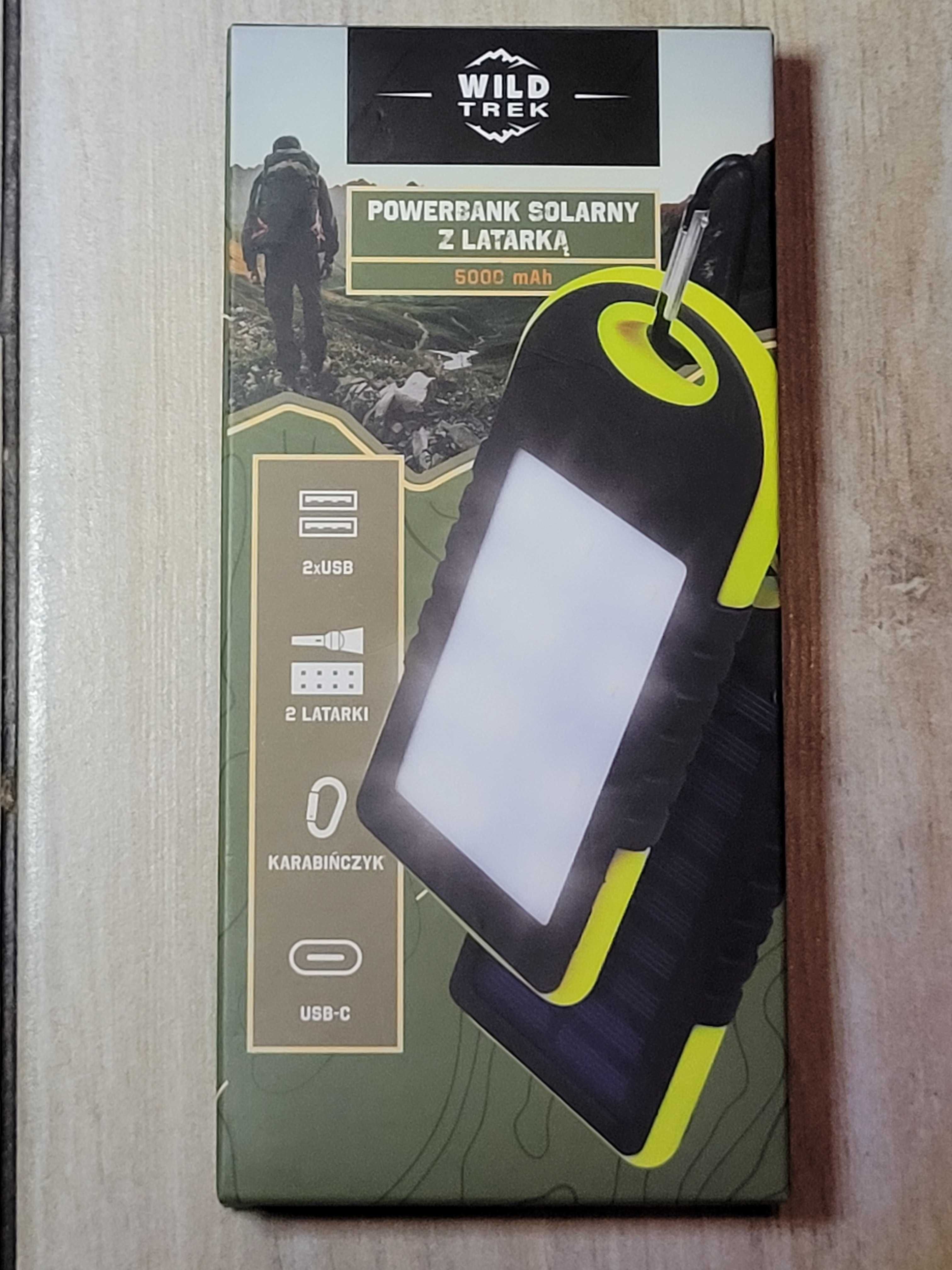 Powerbank solarny z latarką LED 2x USB-A USB-C NOWY