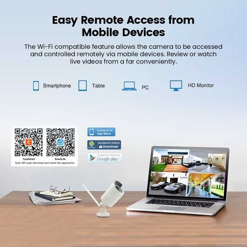 CCTV TUYA Sistema Vídeo Vigilância NVR + 4 Câmaras HD WiFi (NOVO)
