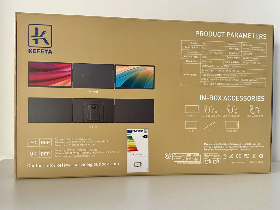 Зовнішні Портативні Монітори для ноутбука з зарядним KEFEYA 15.6 дюйма