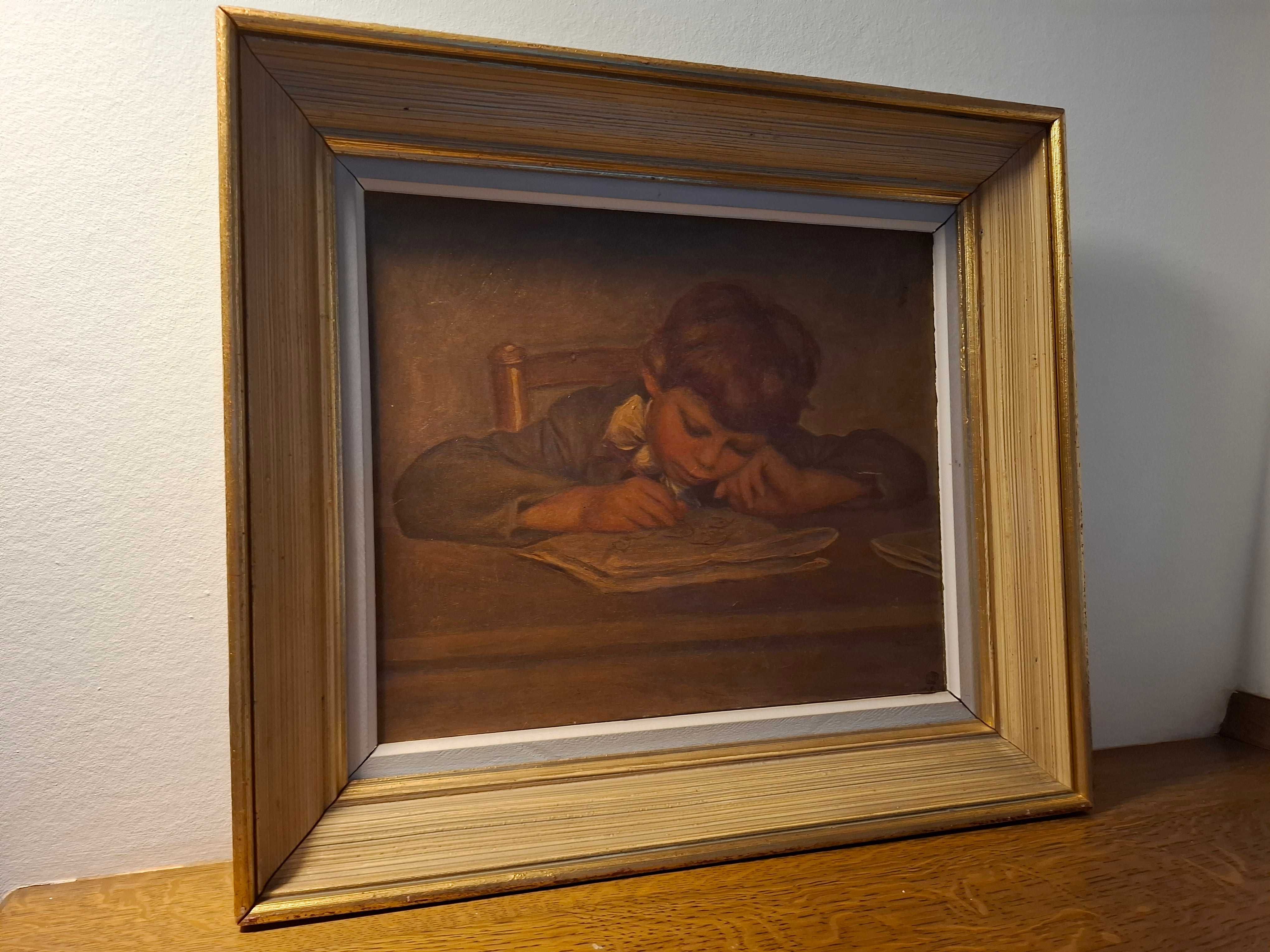 NN kopista, "Uczeń" Renoira, École française obraz na płótnie 42x47cm