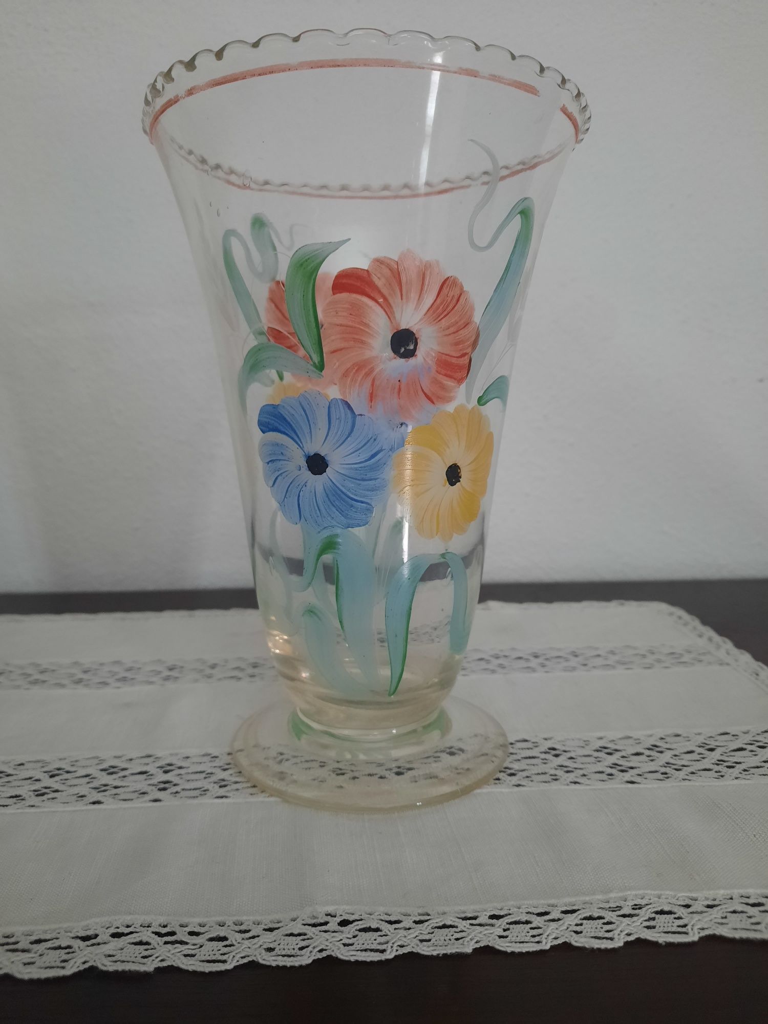 Jarra vintage em vidro, pintada à mão