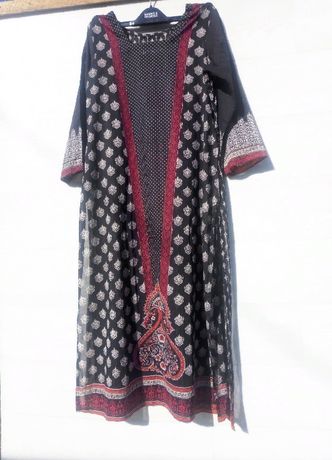 Туника длинная платье чёрное разноцветное восточный стиль принт S XS