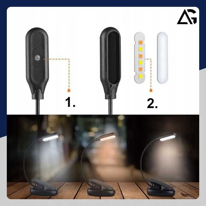 Lampka do czytania książek LED nocna biurkowa bezprzewodowa z klipsem