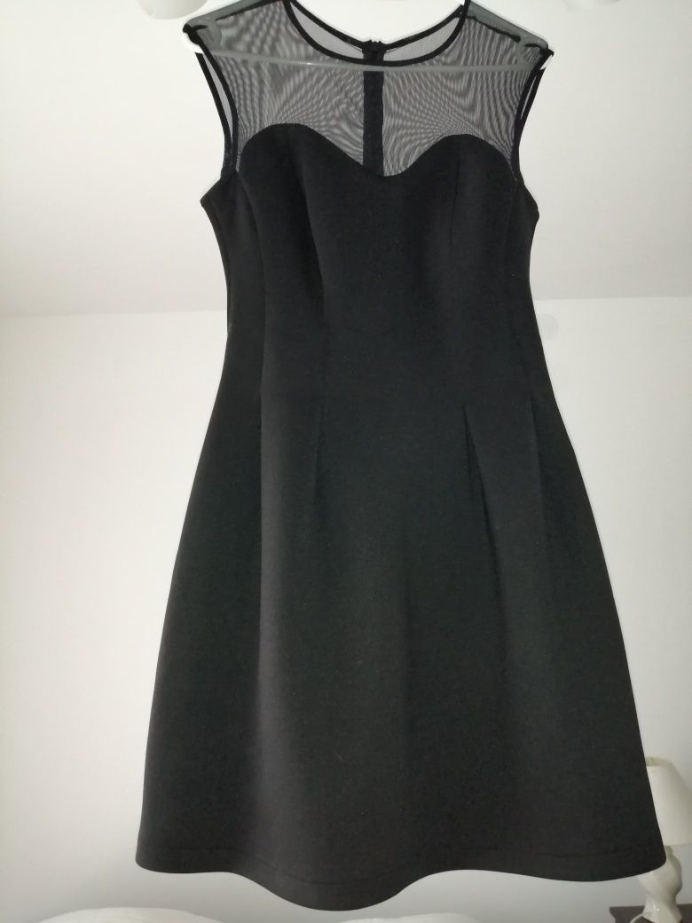 Sukienka 38 mała czarna, modna siateczka