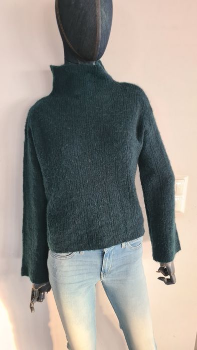 Golf Wełna, Alpaka. Butelkowa zieleń. Szerokie rękawy.  Rozmiar M S XS