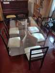 Mesa de vidro e base de mármore + 6 cadeiras