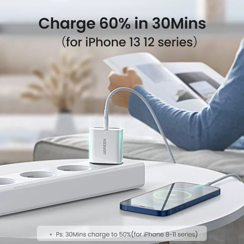 Зарядка PD 20W + Кабель MFi Lightning/USB-C UGREEN iPhone 14/13/12/11