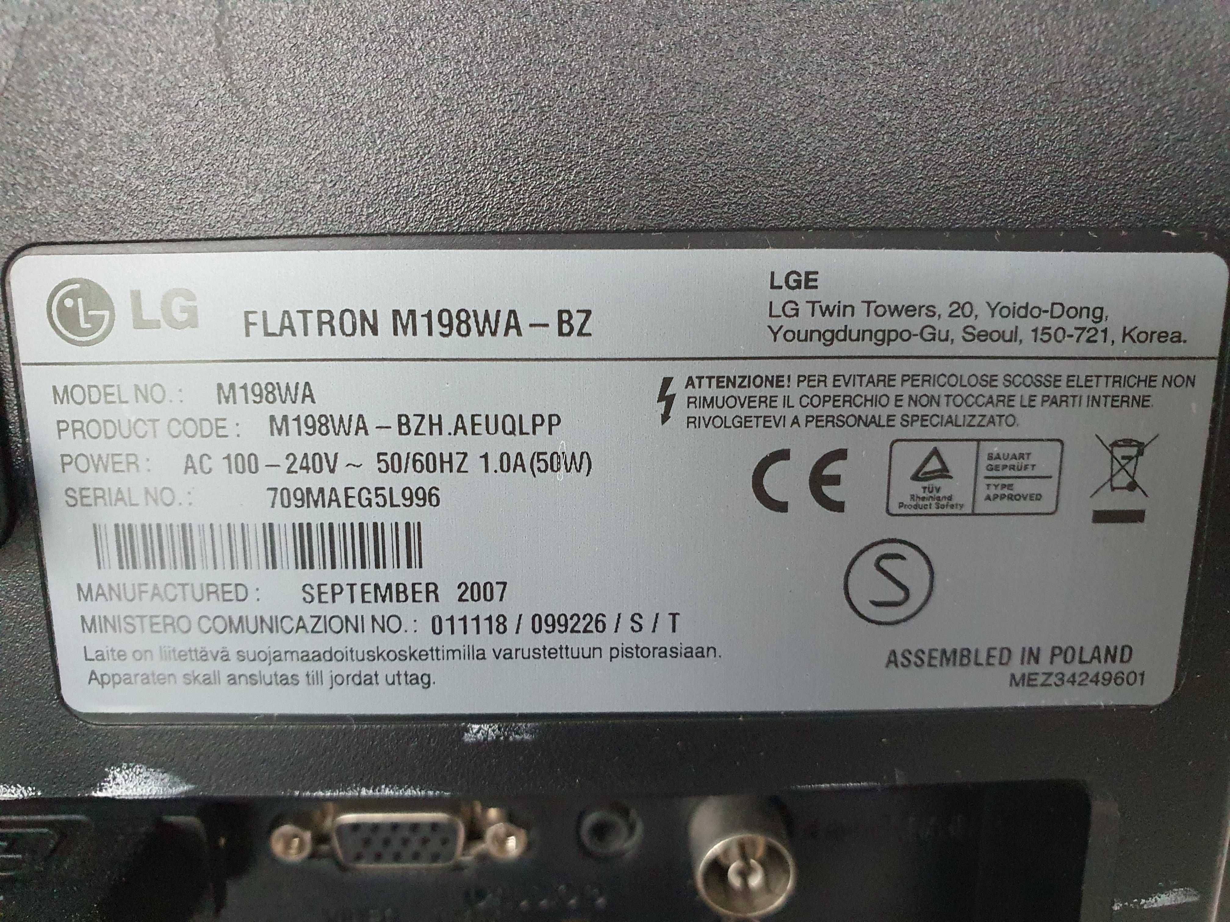 19" Monitor i telewizor LG M198WA-BZ Flatron