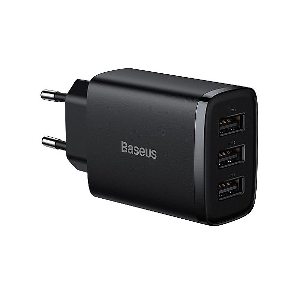 Baseus Compact ładowarka sieciowa 3x USB 17W czarny (CCXJ)